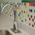 colorful tile on wall of pediatric dental room